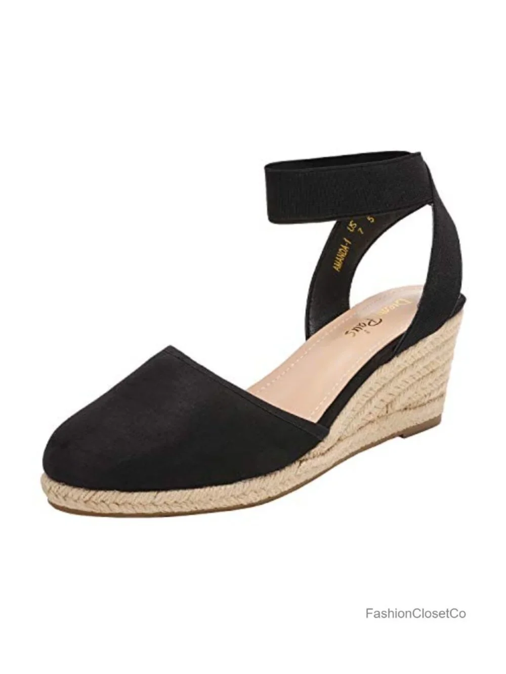Elastic Ankle Strap Espadrilles Wedge Sandals with Fabric Upper and Cushioned